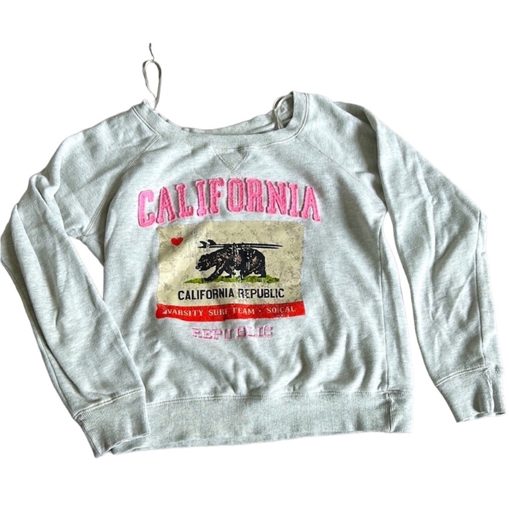 California Republic Varsity Sweatshirt With Bear Surf Team Women's Sz L Cotton